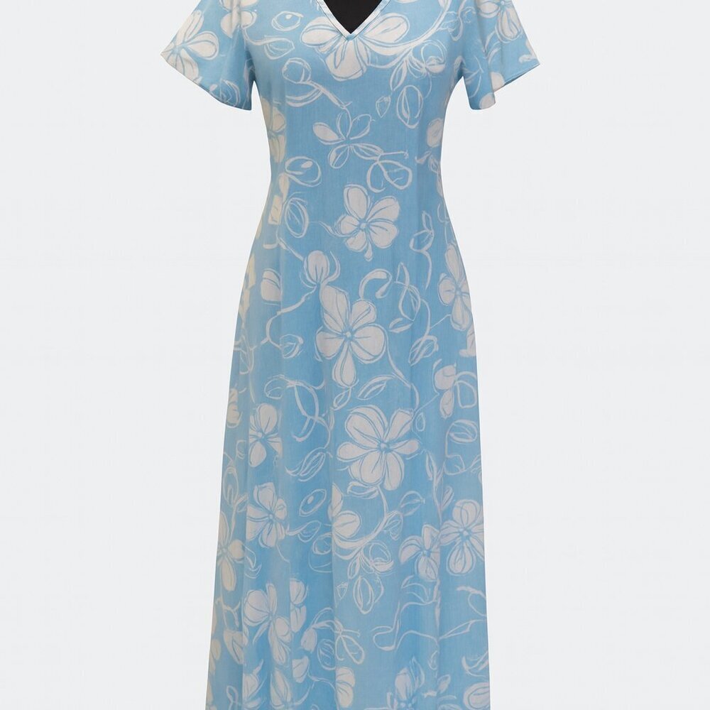 Stunning Blue & White Floral Maxi Dress – Effortless Summer Elegance, Size XS